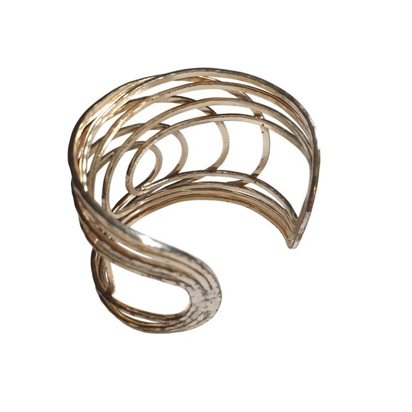 Women Cuff Rose Gold Tone Adjustable Cuff Bracelet Circle Detail Modern Design - Picture 2 of 5